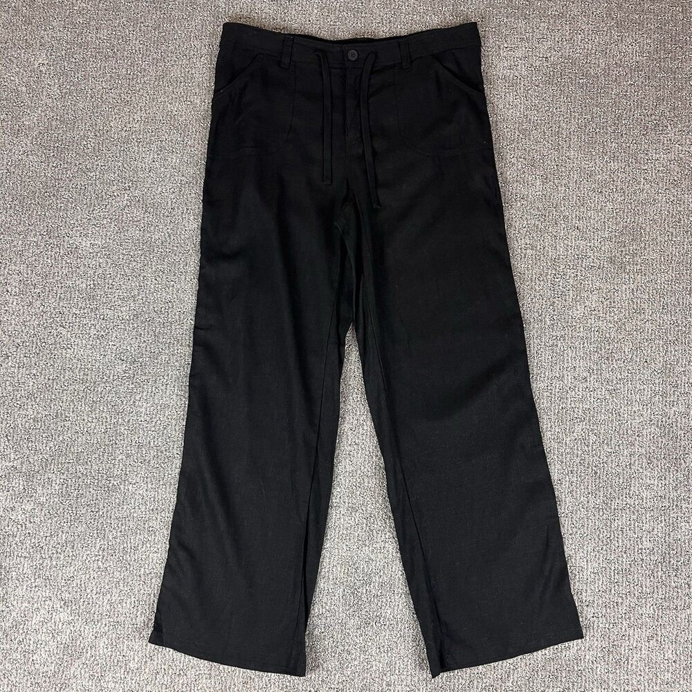 Divided Pants Womens Medium Wide Leg Linen Blend Lagenlook Beach Coastal Black